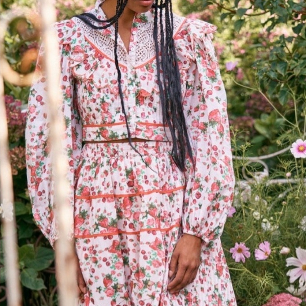 LoveShackFancy Strawberry Printed Egan top and skirt set